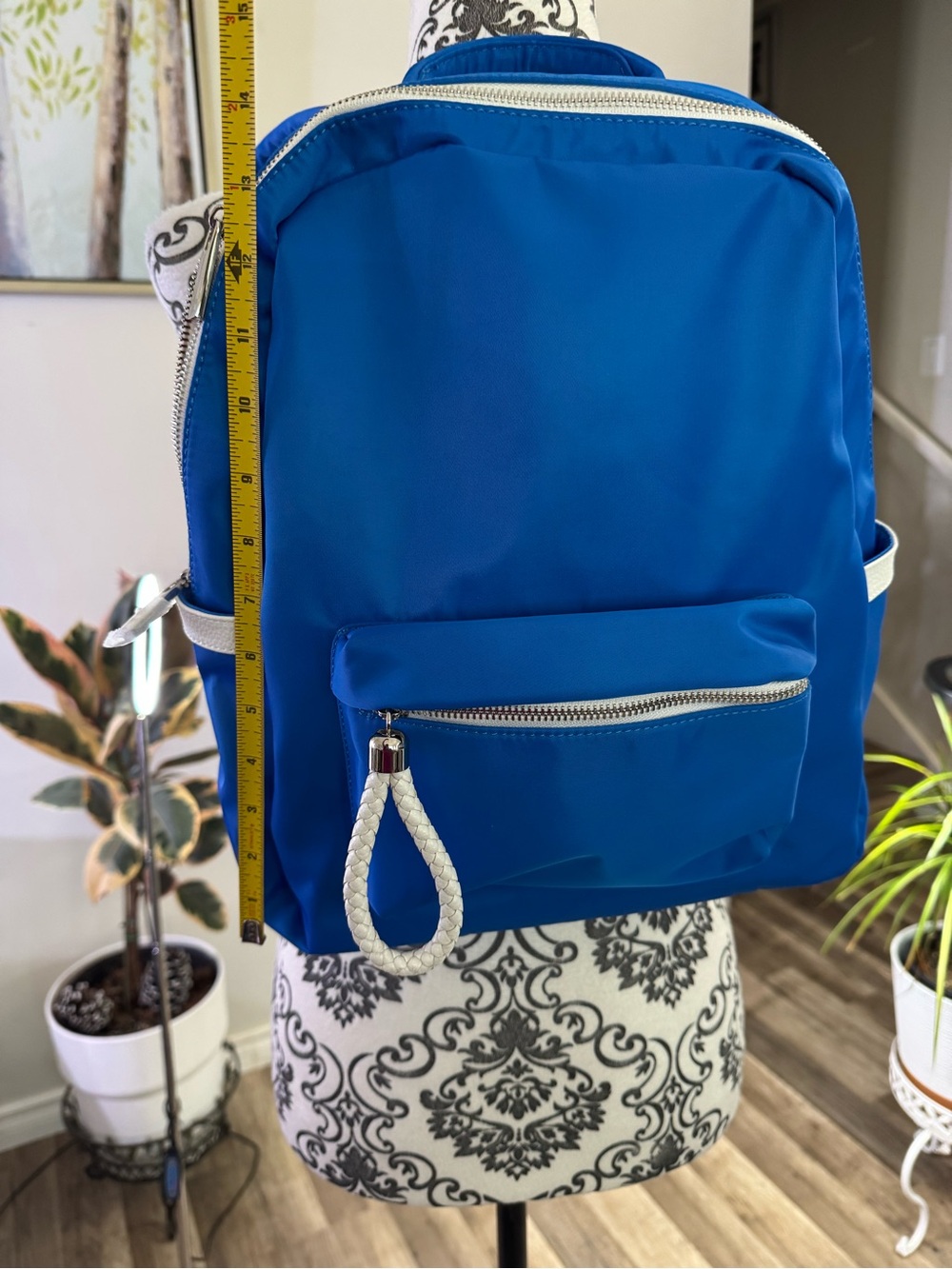 USD50 retail Deux Lux Bright Blue Nylon Backpack with White Braided Pull